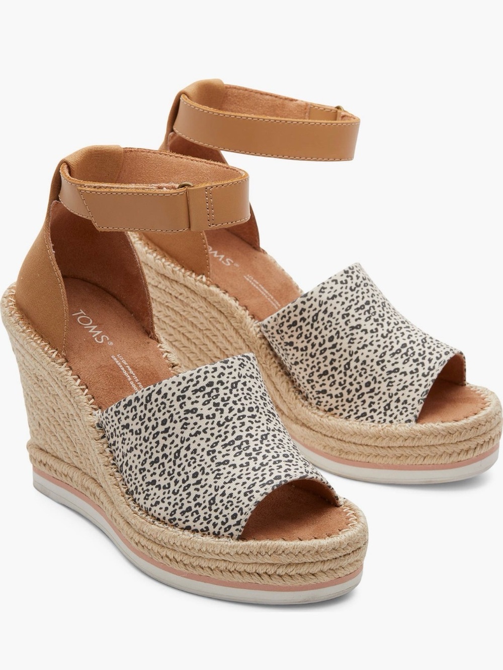Toms Tan Espadrille Wedge Sandals with Speckled Cream Upper